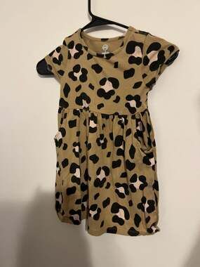 Wonder Nation Toddler Girls Brown Leopard Animal Print Short Sleeve Play Dress w